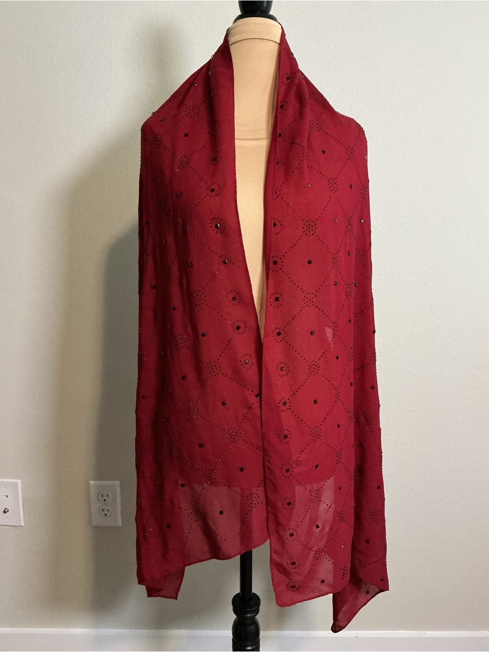 Women's Burgundy Embellished Scarf Shawl - Picture 3 of 6